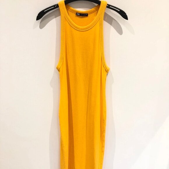 Zara Tangerine Orange High Neck Ribbed Midi Dress - Picture 1 of 4